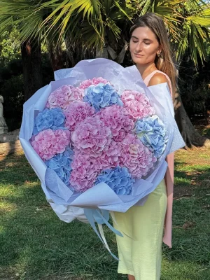 Elegant hydrangea flower bouquet with pink and blue hydrangeas, perfect for special occasions