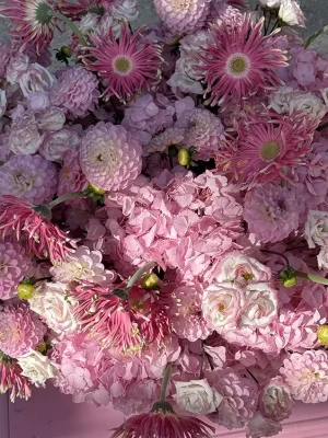 Pink Bloom Symphony – Top View of Luxurious Pink Flower Arrangement